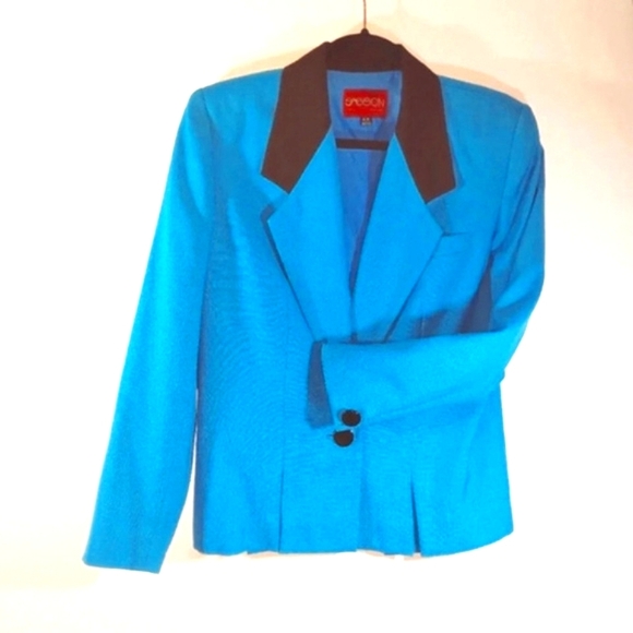Vintage Sasson Blazer Jacket Aqua Blue Paris New York City Turquoise 80s - Picture 3 of 16